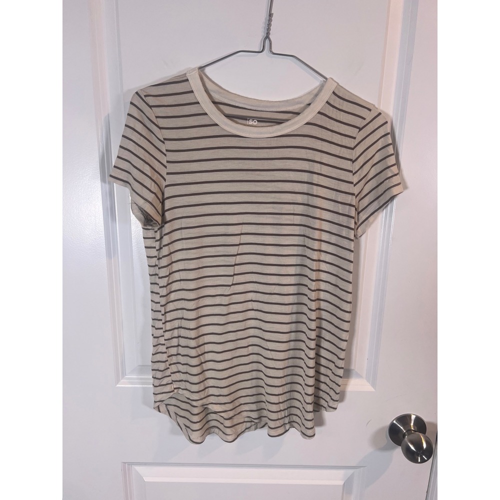 SO Womens T-Shirt Rayon Spandex Striped Beige Brown Size S